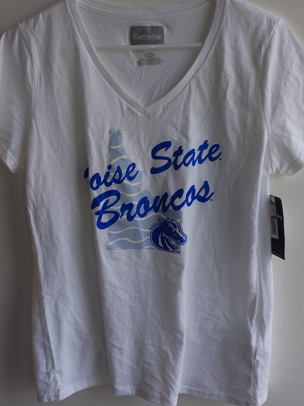 Captivating Women's Boise State Broncos White V-Neck Tee with Blue Logo Medium - Picture 6 of 7